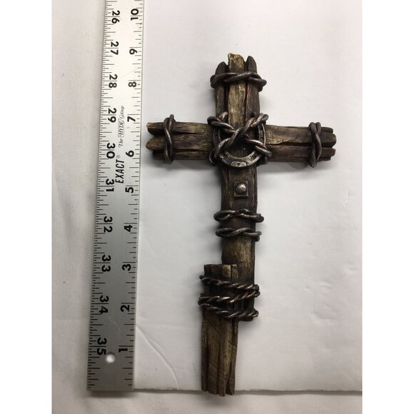 Cowboy Crucifix Western Wasll Cross Rustic Barbwire Horseshoe Rodeo Farmhouse - Picture 16 of 16